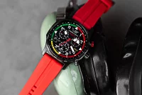 Herrenuhr schwarz mit rotem Silikonarmband – Vostok Europe Modell: VK68-592C775