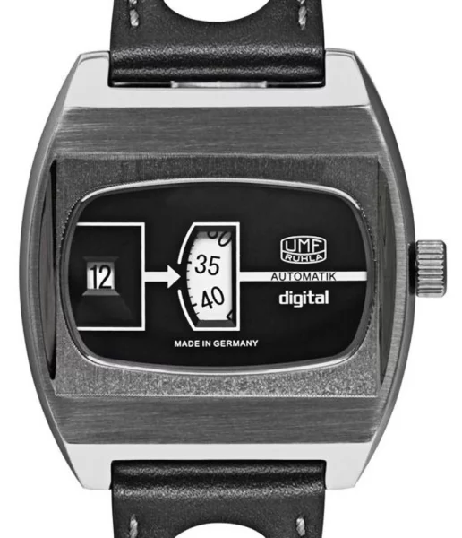 Herrenuhr schwarz mit Lederarmband – UMF Ruhla Modell: 1434-2