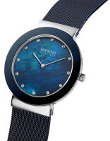 Damenuhr aus Keramik und Edelstahl mit blauem...