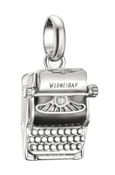 Charm-Anhänger aus recyceltem 925er Sterlingsilber mit Wednesday Schreibmaschine Design mit Zirkonia, Thomas Sabo Modell: CC1315-691-11
