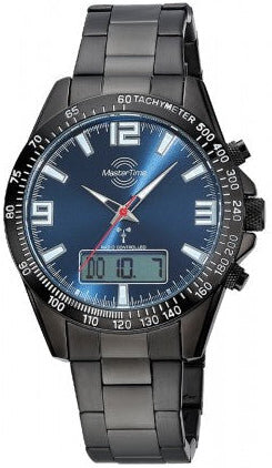 Herrenuhr Schwarz Edelstahl Funkchronograph Big Date mit blauem Zifferblatt MTGA-10952-32M