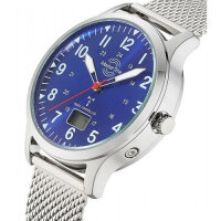 Master Time Herren Funkuhr Milanaiseband Blaues Zifferblatt DCF77 Ewiger Kalender