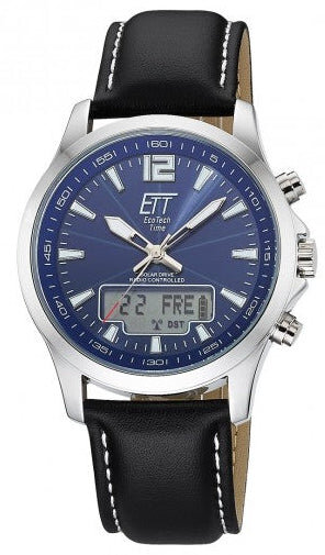 Herrenuhr Funk Solaruhr Edelstahl Blaues Zifferblatt Professional - Eco Tech Time Modell: Ega-11714-31L