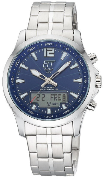 Herrenuhr, Funk-Solaruhr aus Edelstahl - Blaues Zifferblatt - ETT Eco Tech Time Modell: EGA-11716-31M