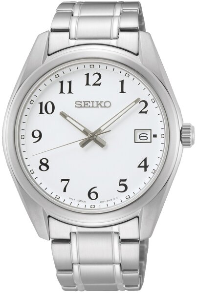 Herren Quarz Edelstahluhr Weißes Zifferblatt Saphirglas 10 Bar - Seiko Modell: SUR459P1