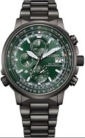 Citizen Promaster Sky Eco-Drive Herrenuhr, Funk-Solaruhr aus Edelstahl, grünes Zifferblatt (AT8304-57W)